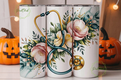Elegant Stethoscope Floral 20oz Tumbler Sublimation PixelChick 