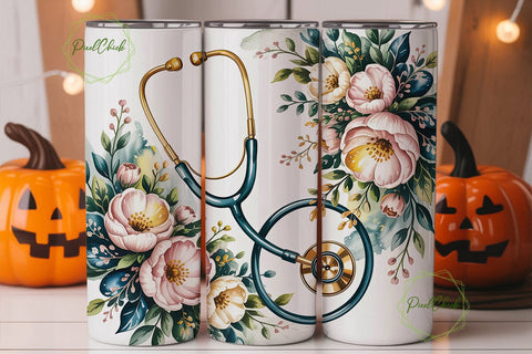 Elegant Stethoscope Floral 20oz Tumbler Sublimation PixelChick 