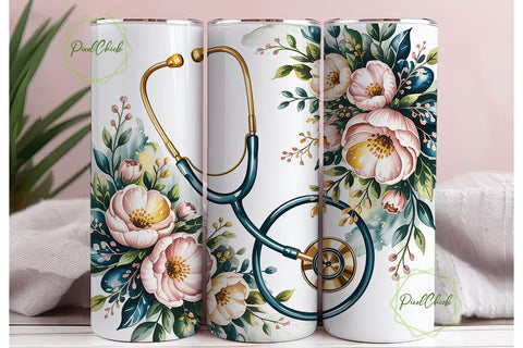 Elegant Stethoscope Floral 20oz Tumbler Sublimation PixelChick 