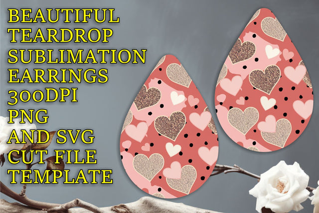 Elegant sublimation file for earrings, easy-to-use PNG, Heart Sublimation HoodArtCraft 