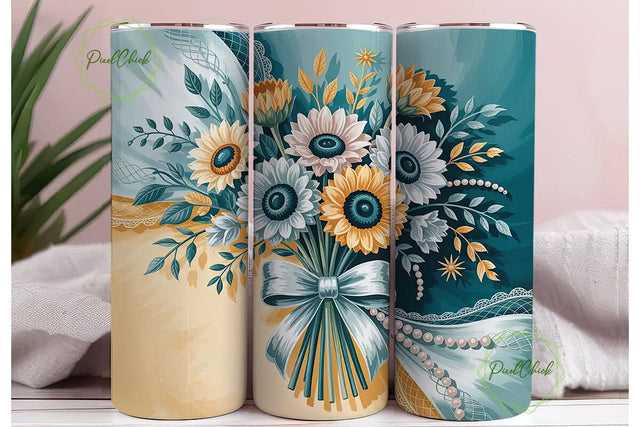 Elegant Sunflower Bouquet 20oz Tumbler Sublimation PixelChick 