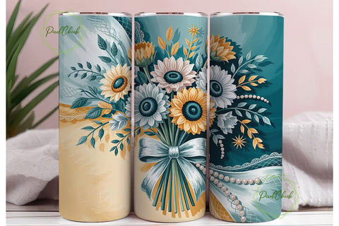 Elegant Sunflower Bouquet 20oz Tumbler Sublimation PixelChick 