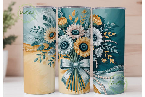 Elegant Sunflower Bouquet 20oz Tumbler Sublimation PixelChick 