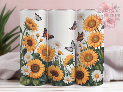 Elegant Sunflower Butterfly 20oz Tumbler, Floral Cup Wrap, Elegant Butterfly Design, Sublimation Tumbler Wrap, 20Oz Tumbler Design, Nature Inspired Cup, Artistic Sunflower Butterfly Wrap Sublimation Li Zamperini 