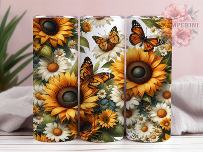 Elegant Sunflower Butterfly 20oz Tumbler, Floral Cup Wrap, Elegant Butterfly Design, Sublimation Tumbler Wrap, 20Oz Tumbler Design, Nature Inspired Cup, Artistic Sunflower Butterfly Wrap Sublimation Li Zamperini 
