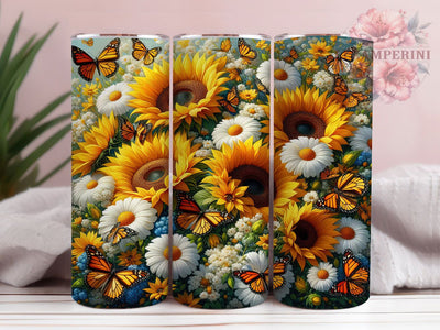 Elegant Sunflower Butterfly 20oz Tumbler, Floral Cup Wrap, Elegant Butterfly Design, Sublimation Tumbler Wrap, 20Oz Tumbler Design, Nature Inspired Cup, Artistic Sunflower Butterfly Wrap Sublimation Li Zamperini 