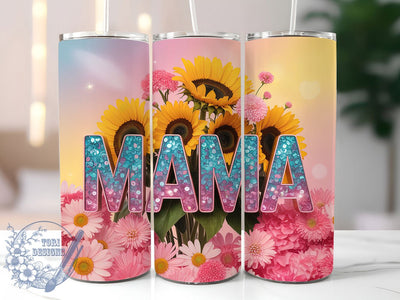 Elegant Sunflower Mama Tumbler, Mama Theme, Floral Wrap, Sublimation Art, 20oz Tumbler, Elegant Design, Nature Pattern Sublimation ToriDesigns 
