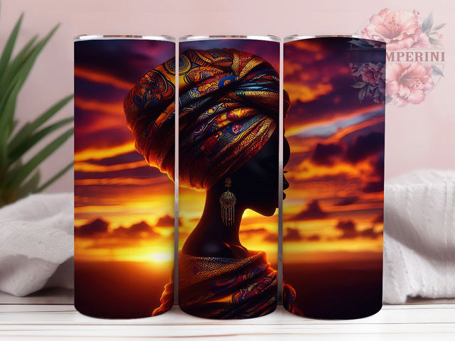 Elegant Sunset African Women Tumbler, Elegant Design, Sunset Artwork, Tumbler Wrap, Sublimation Design, 20oz Tumbler, Afrocentric Art Sublimation Li Zamperini 