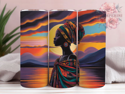 Elegant Sunset African Women Tumbler, Elegant Design, Sunset Artwork, Tumbler Wrap, Sublimation Design, 20oz Tumbler, Afrocentric Art Sublimation Li Zamperini 