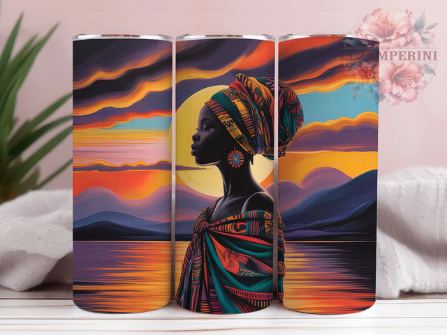 Elegant Sunset African Women Tumbler, Elegant Design, Sunset Artwork, Tumbler Wrap, Sublimation Design, 20oz Tumbler, Afrocentric Art Sublimation Li Zamperini 
