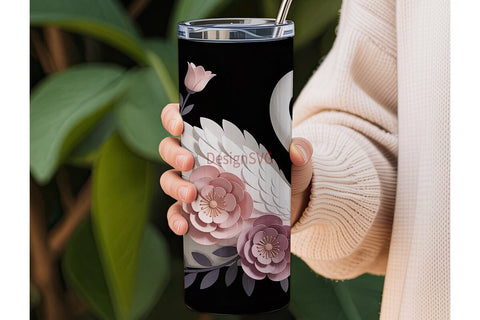 Elegant Swan Floral 20oz Tumbler Wrap Sublimation DesignSVG 