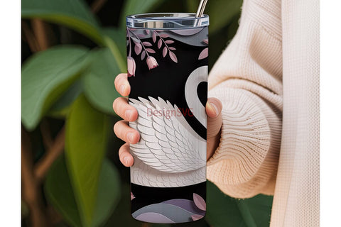 Elegant Swan Floral 20oz Tumbler Wrap Sublimation DesignSVG 