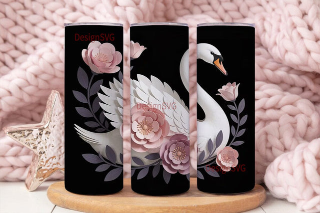 Elegant Swan Floral 20oz Tumbler Wrap Sublimation DesignSVG 