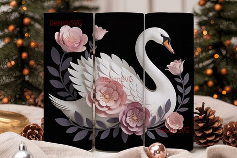 Elegant Swan Floral 20oz Tumbler Wrap Sublimation DesignSVG 