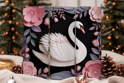 Elegant Swan Floral 20oz Tumbler Wrap Sublimation DesignSVG 