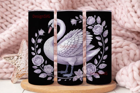 Elegant Swan & Roses 20oz Tumbler Wrap Sublimation DesignSVG 