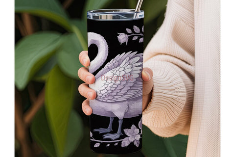 Elegant Swan & Roses 20oz Tumbler Wrap Sublimation DesignSVG 