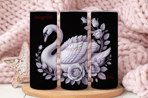 Elegant Swan & Roses 20oz Tumbler Wrap Sublimation DesignSVG 