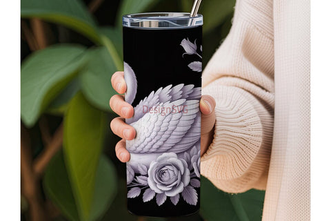 Elegant Swan & Roses 20oz Tumbler Wrap Sublimation DesignSVG 