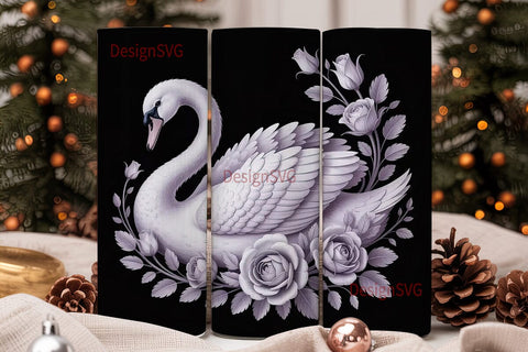 Elegant Swan & Roses 20oz Tumbler Wrap Sublimation DesignSVG 