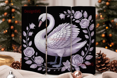 Elegant Swan & Roses 20oz Tumbler Wrap Sublimation DesignSVG 
