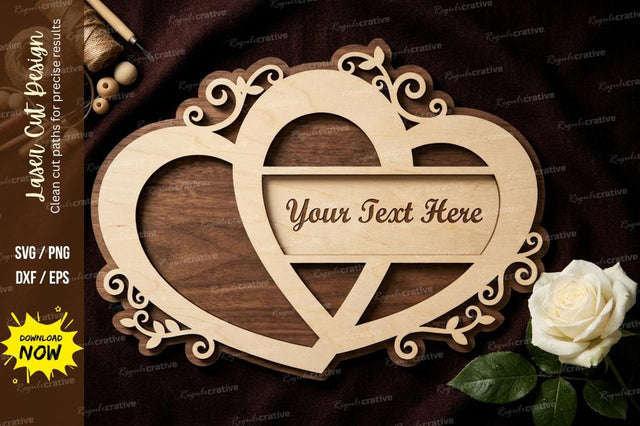 Elegant Swirl Heart Frame – Personalized Laser Cut Wooden SVG SVG Regulrcrative 