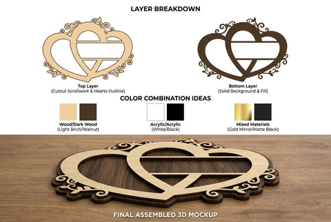 Elegant Swirl Heart Frame – Personalized Laser Cut Wooden SVG SVG Regulrcrative 