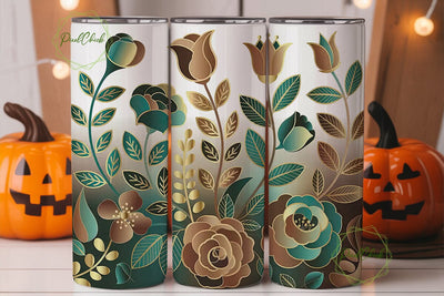 Elegant Teal & Brown Floral 20oz Tumbler Sublimation PixelChick 