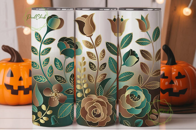 Elegant Teal & Brown Floral 20oz Tumbler Sublimation PixelChick 