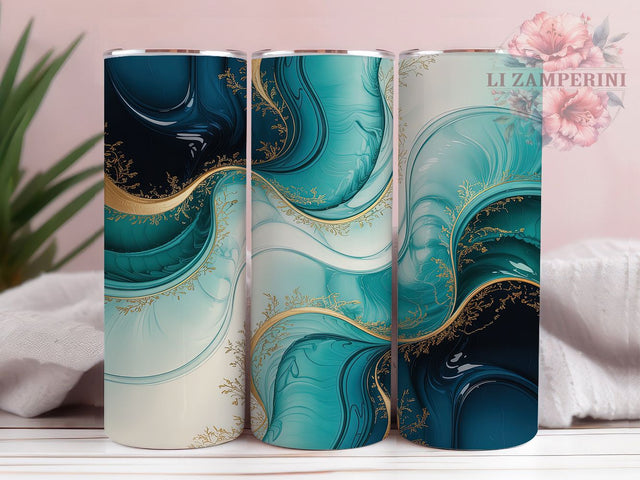 Elegant Teal Gold Alcohol Ink Tumbler, Alcohol Ink Wrap, 20oz Tumbler Sublimation, Gold Glitter Stone Design, Shimmer Ink Tumbler, Luxe Crystal Wrap, Elegant Teal Sublimation Sublimation Li Zamperini 