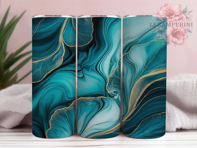 Elegant Teal Gold Alcohol Ink Tumbler, Alcohol Ink Wrap, 20oz Tumbler Sublimation, Gold Glitter Stone Design, Shimmer Ink Tumbler, Luxe Crystal Wrap, Elegant Teal Sublimation Sublimation Li Zamperini 