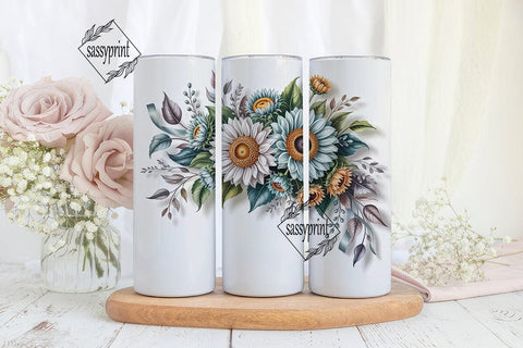 Elegant Teal Sunflower 20oz Tumbler Wrap Sublimation sassyprint 