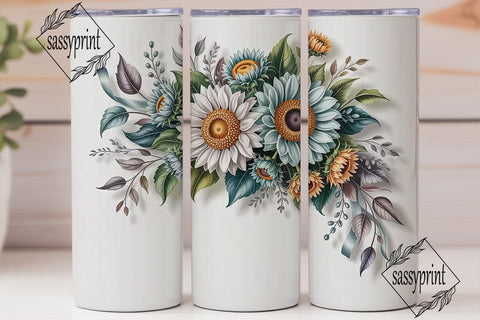 Elegant Teal Sunflower 20oz Tumbler Wrap Sublimation sassyprint 