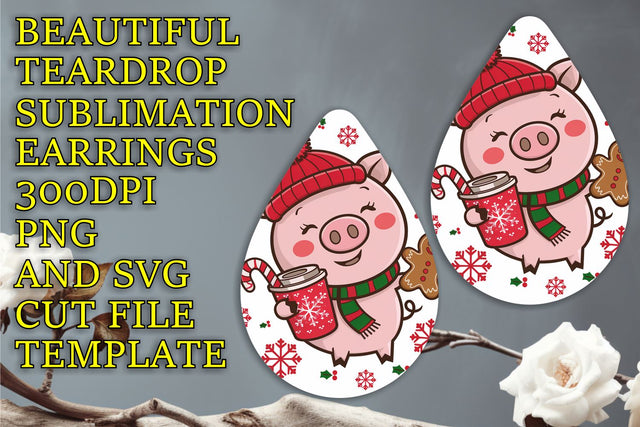 Elegant teardrop earrings design, crisp and clear PNG, Christmas Sublimation HoodArtCraft 