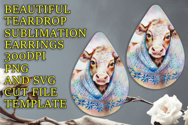 Elegant teardrop earrings design, easy-to-edit PNG file, Animals Sublimation HoodArtCraft 