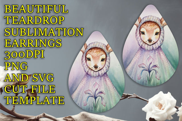 Elegant teardrop earrings design, printable sublimation PNG, Animals Sublimation HoodArtCraft 