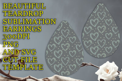Elegant teardrop earrings design, ready for sublimation, Heart Sublimation HoodArtCraft 