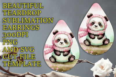 Elegant teardrop earrings file, easy-to-edit PNG design, Animals Sublimation HoodArtCraft 