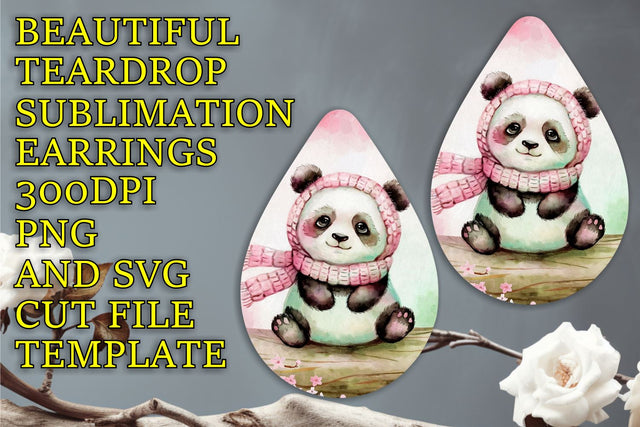 Elegant teardrop earrings file, easy-to-edit PNG design, Animals Sublimation HoodArtCraft 