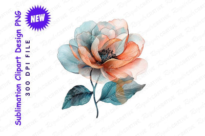 Elegant Translucent Flower Watercolor Illustration In Shades Of Peach Blue And White Sublimation Regulrcrative 