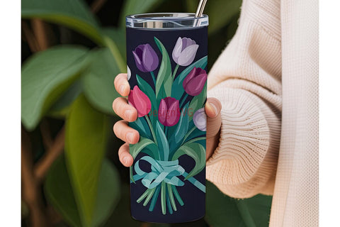 Elegant Tulip Bouquet 20oz Tumbler Wrap Sublimation DesignSVG 