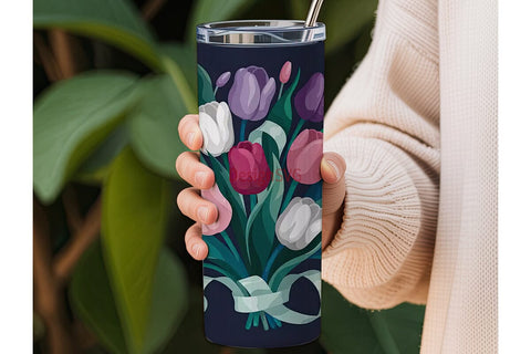 Elegant Tulip Bouquet 20oz Tumbler Wrap Sublimation DesignSVG 