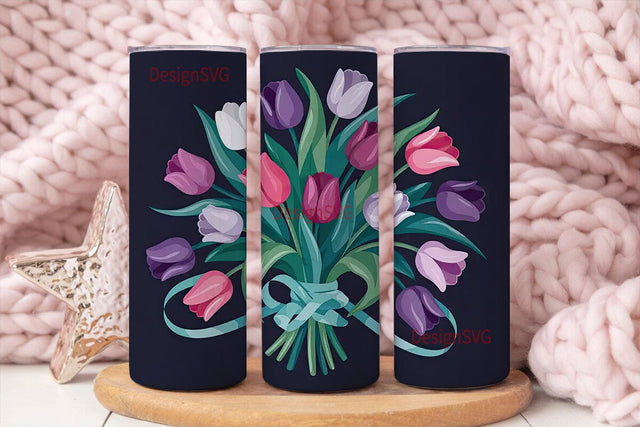 Elegant Tulip Bouquet 20oz Tumbler Wrap Sublimation DesignSVG 