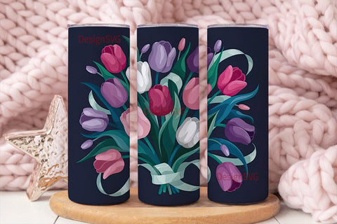 Elegant Tulip Bouquet 20oz Tumbler Wrap Sublimation DesignSVG 