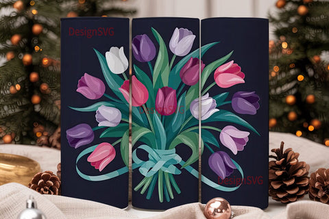 Elegant Tulip Bouquet 20oz Tumbler Wrap Sublimation DesignSVG 