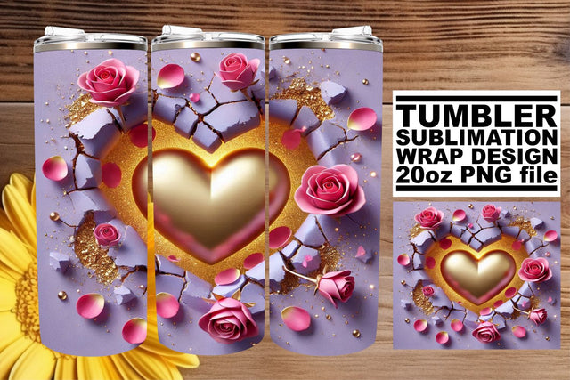 Elegant tumbler wrap, perfect for sublimation creativity! , 3D Heart Sublimation afrosvg 