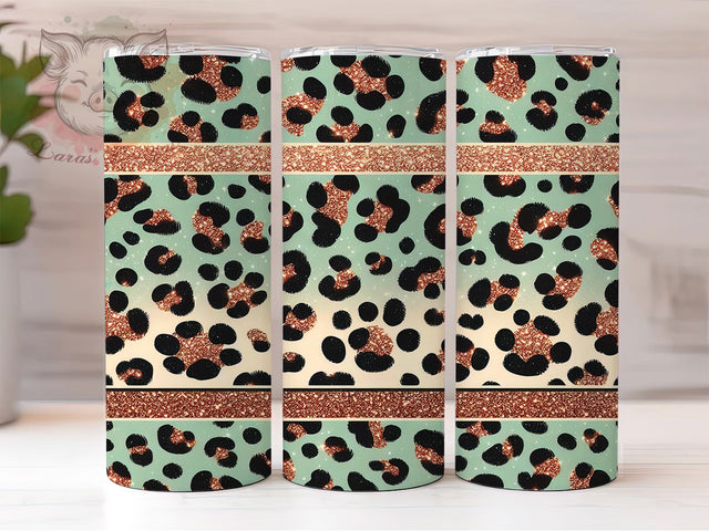 Elegant Turquoise Leopard Glitter Tumbler, Gold Glitter Wrap, Seamless Animal Print Design, Luxury Tumbler Wrap, Leopard Glitter Sublimation, Elegant Tumbler Design, Turquoise Glitter Sublimation Lara' s Designs 