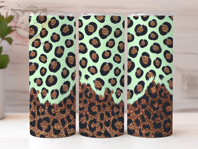 Elegant Turquoise Leopard Glitter Tumbler, Gold Glitter Wrap, Seamless Animal Print Design, Luxury Tumbler Wrap, Leopard Glitter Sublimation, Elegant Tumbler Design, Turquoise Glitter Sublimation Lara' s Designs 