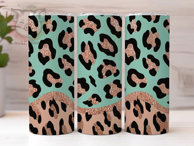 Elegant Turquoise Leopard Glitter Tumbler, Gold Glitter Wrap, Seamless Animal Print Design, Luxury Tumbler Wrap, Leopard Glitter Sublimation, Elegant Tumbler Design, Turquoise Glitter Sublimation Lara' s Designs 