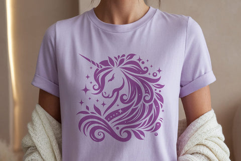 Elegant Unicorn Silhouette SVG – Floral Fantasy Clipart SVG Tafti Art 